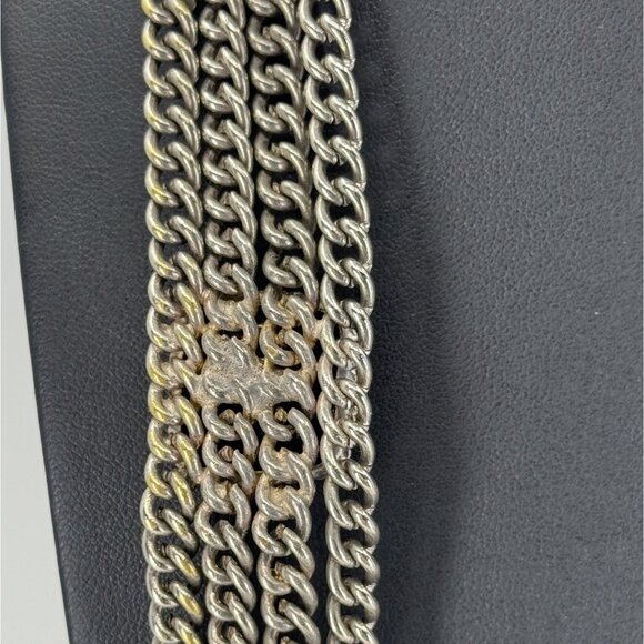 Vtg Multi Strand Pewter Chain Necklace Black Onyx Amber Color Stone Accents - Picture 8 of 16